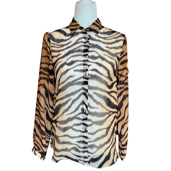 Zara Tops - Zara Tiger Print Sheer Button Down Bliuse, Size S